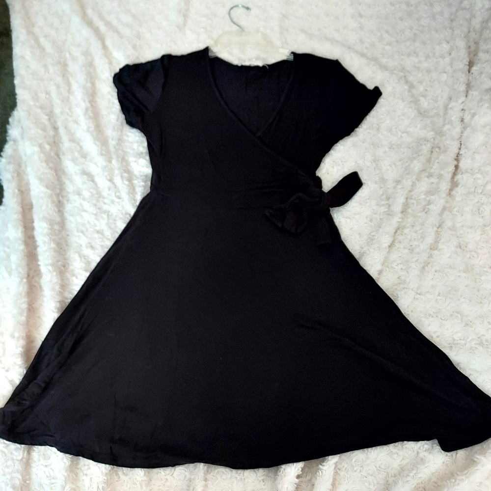 Rolla Coaster Black Faux Wrap Rayon dress Small Minimalist Casual